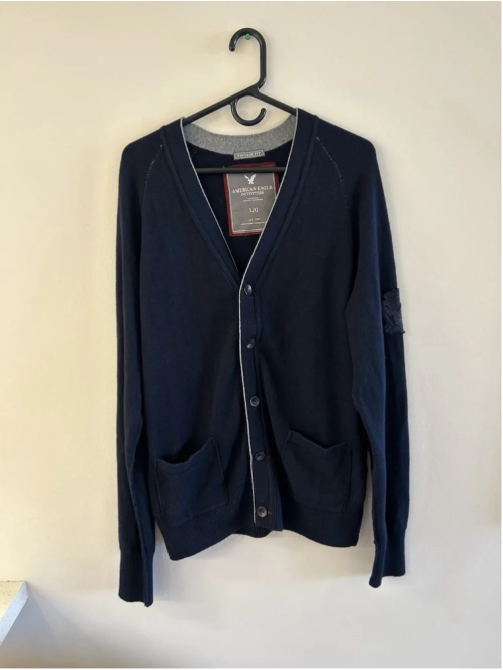NEW! AMERICAN EAGLE Vintage Cardigan Sweater Navy Blue Cotton Wool Button Size L